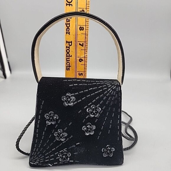 Envelope Purse Cross Body/Shoulder Black Velvet Embroidered Beaded Flap - Picture 7 of 7